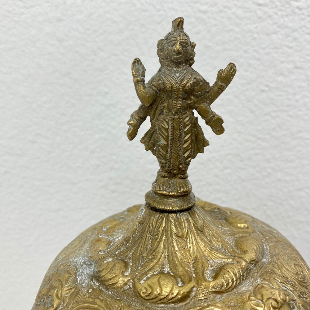 Vintage Hindu Goddess Laxmi Large Brass Pot & Lid Prosperity Abundance Light - Picture 2 of 11